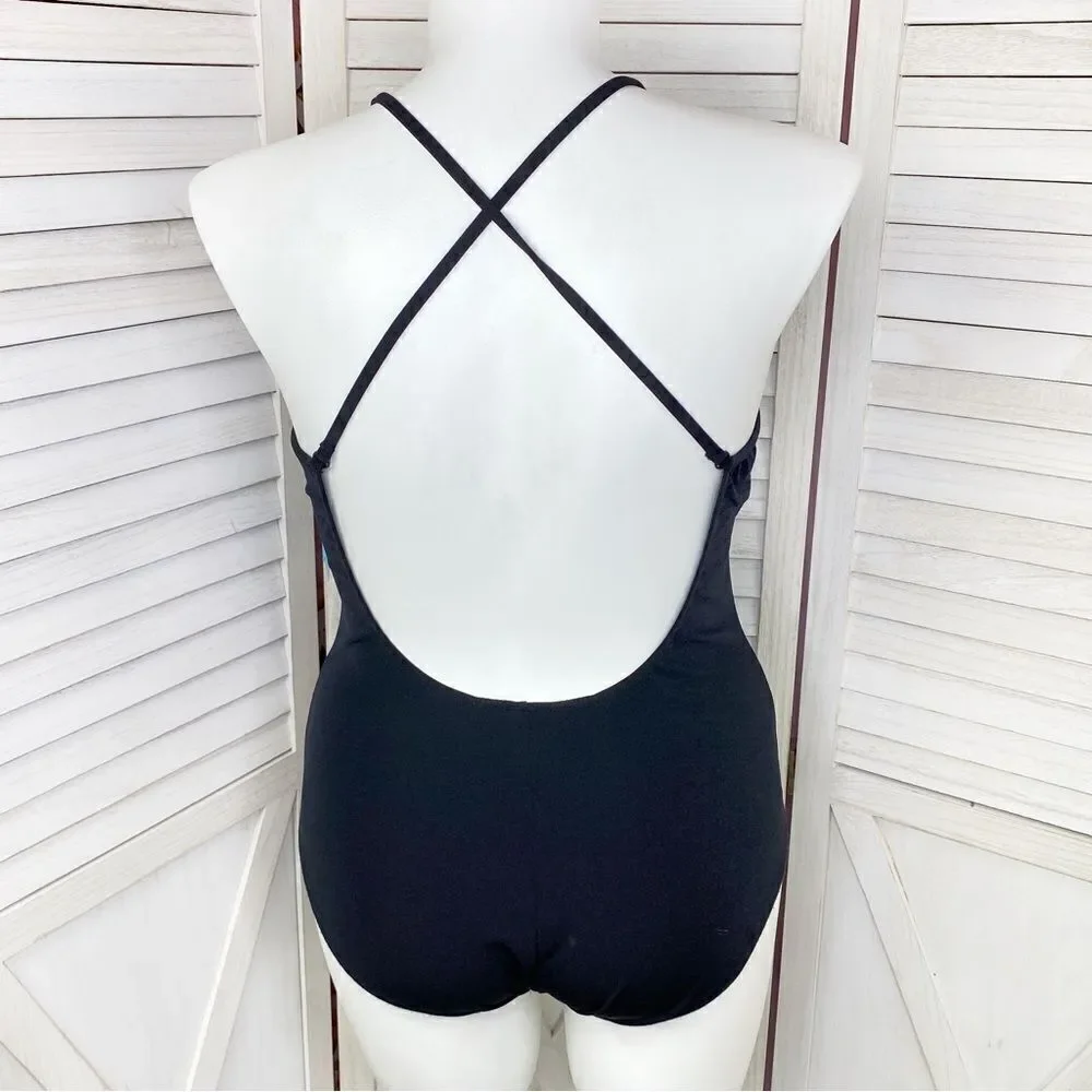 Maxine of‎ Hollywood Azul Swimsuit Studded One Piece Black Silver 16